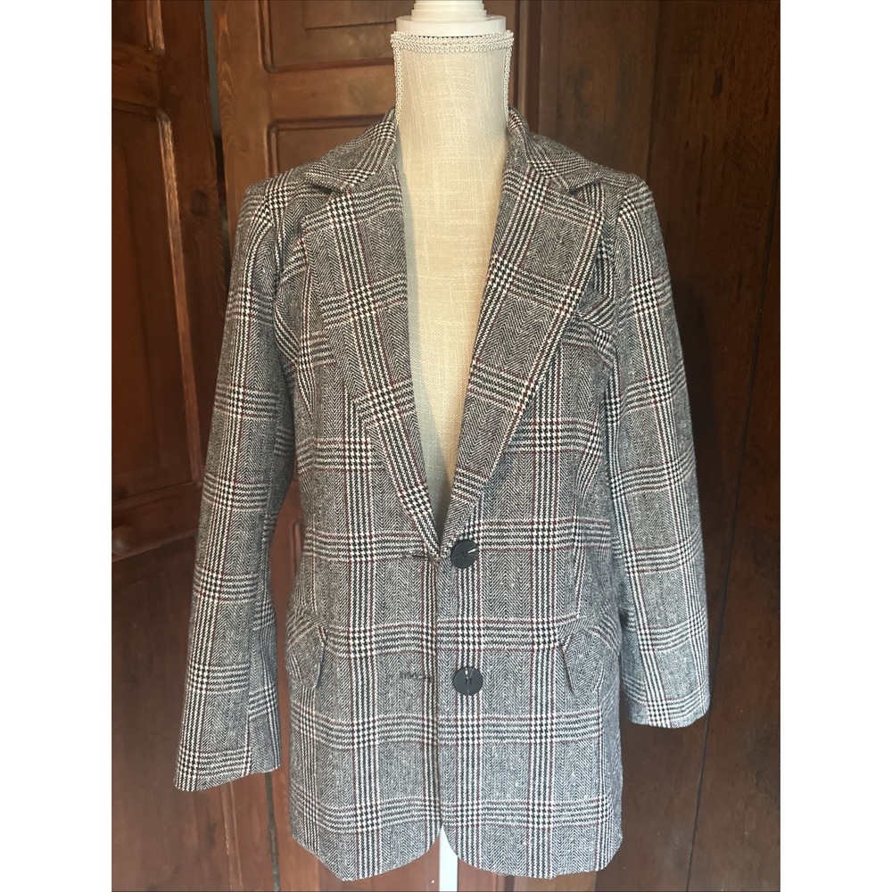 Ebossy‎ Women's Black/Red Plaid 2 Button Blazer Jacket Size Small EUC